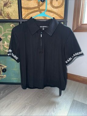 Karl Lagerfeld Black Short-Sleeve Polo with Sleeve Logo Trim